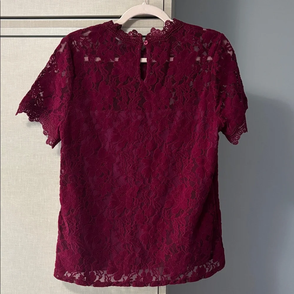 Anthropologie Blue tassel size M Elegant Lace Rapsberry  Top - Picture 4 of 6